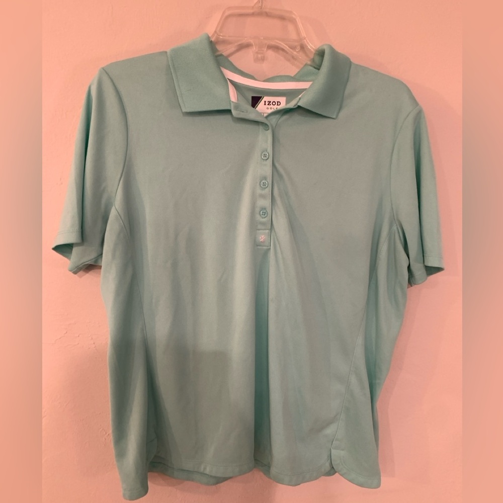 Izod Women's Button-Down Golf Polo in Light Mint XL  with scalloped hem